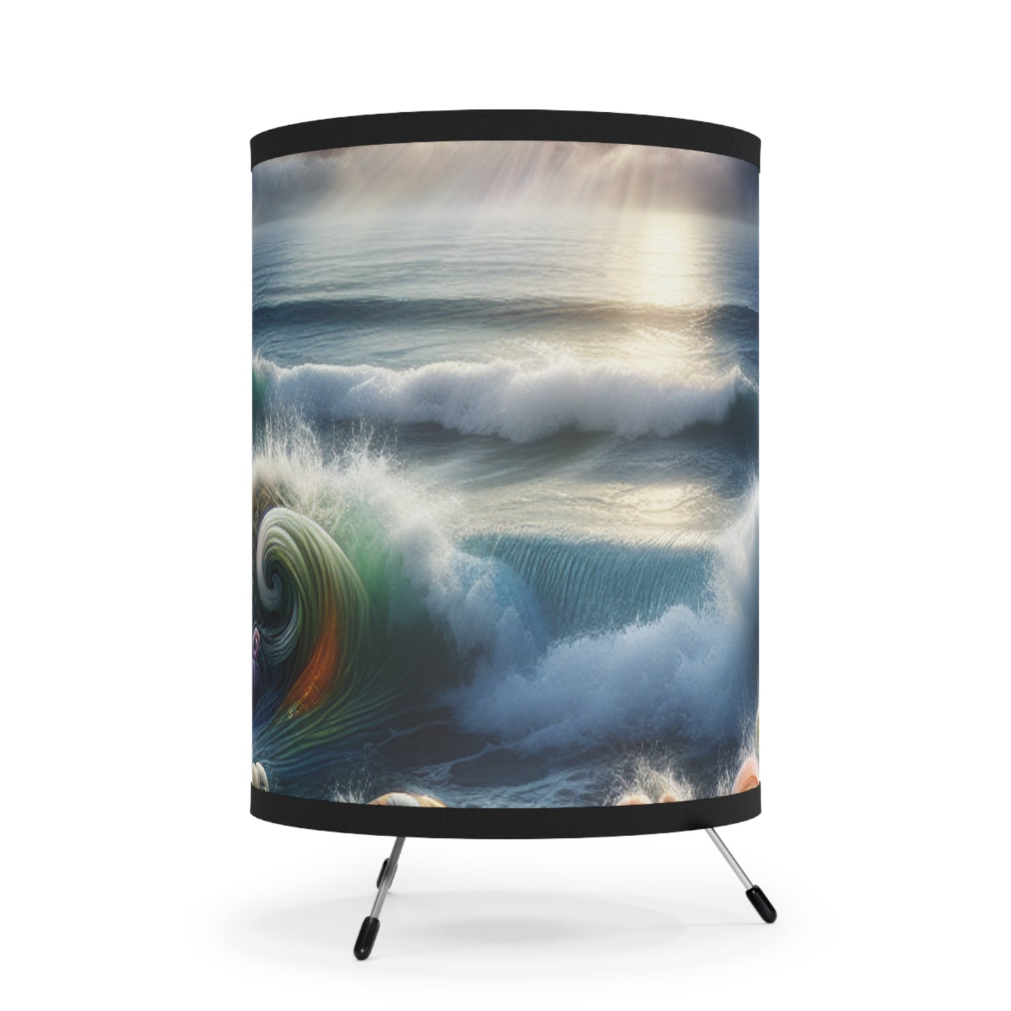 Artistic Tripod Lamp with Ocean Wave Design, Perfect for Home Decor, Beach House, Gifts, Cozy Lighting, Relaxation