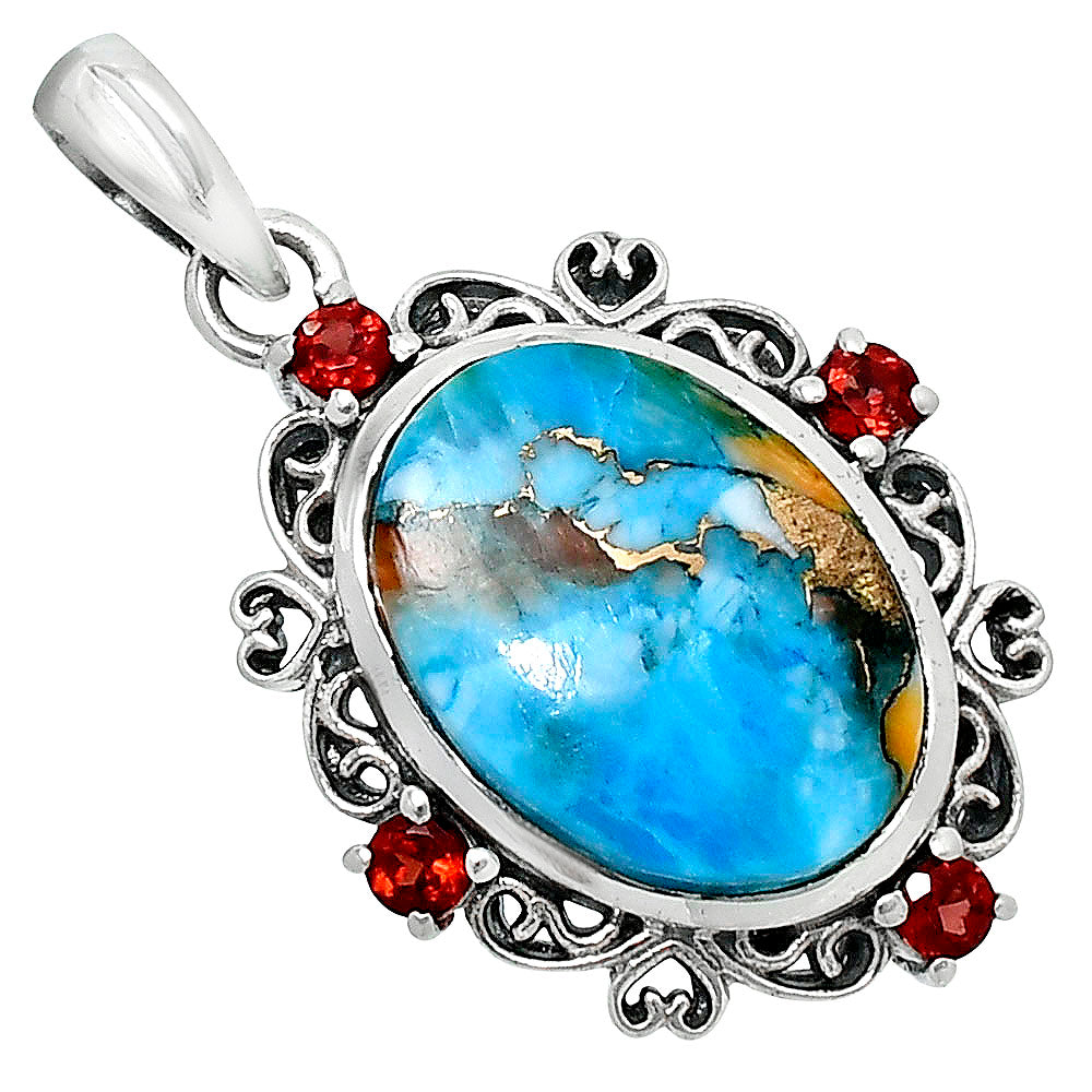 Premium Spiny Oyster Turquoise & Garnet Pendant P-1743 32-EP10237