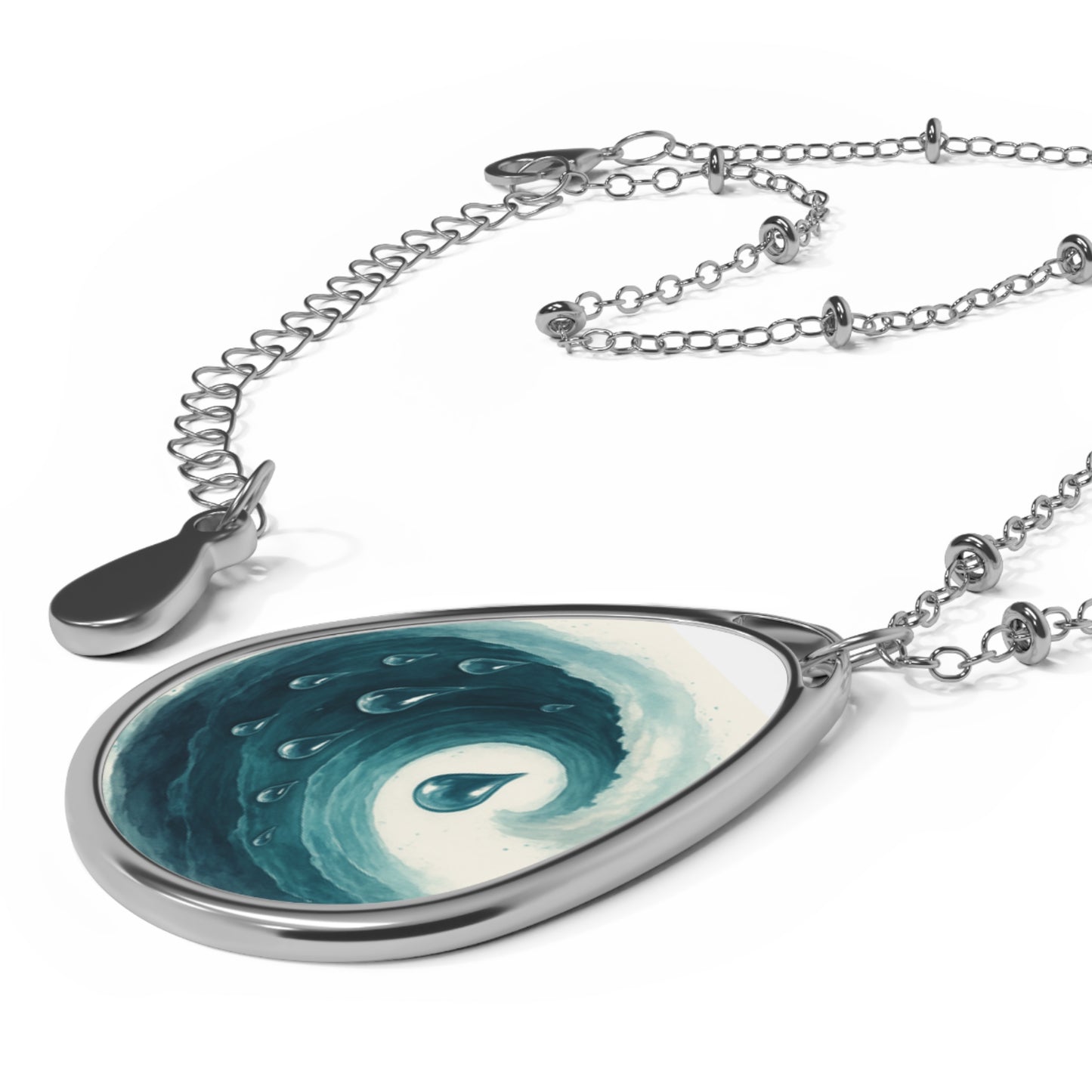 Ocean Wave Oval Necklace, Beach Jewelry, Water Themed Pendant, Nature Inspired Gift, Summer Accessory, Ocean Lover Keepsake