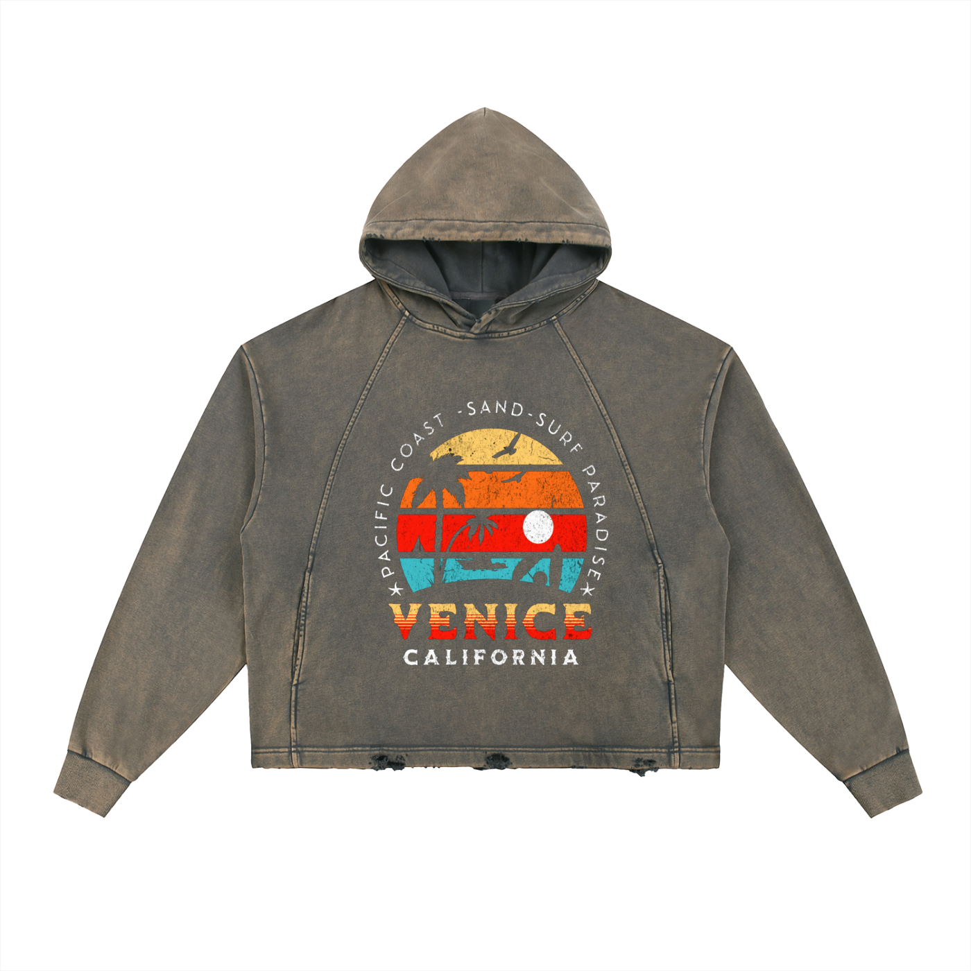 Vintage Washed Frayed-Hem Hoodie