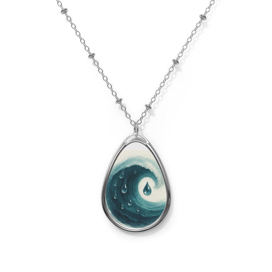 Ocean Wave Oval Necklace, Beach Jewelry, Water Themed Pendant, Nature Inspired Gift, Summer Accessory, Ocean Lover Keepsake