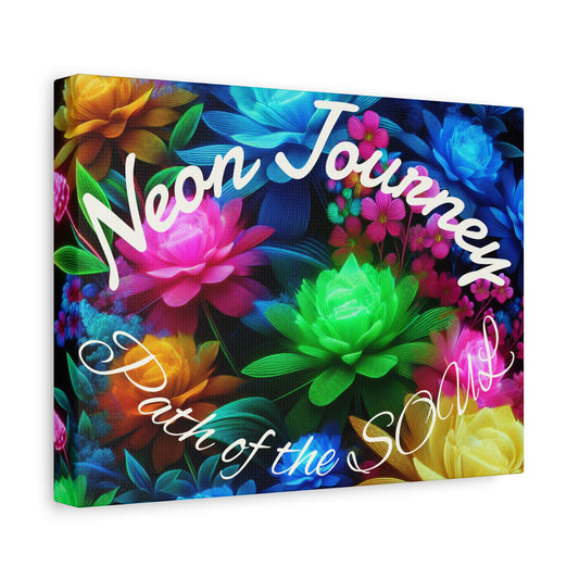 Neon Journey Wall Art Canvas, Stretched Floral Decor, Colorful Home Accent, Inspirational Gift for Friends, Colorful Art Piece