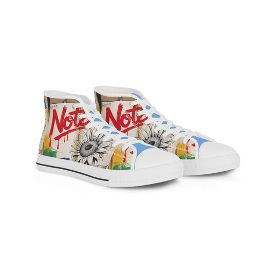 Artistic High Top Sneakers, Unique Canvas Footwear, Trendy High Tops, Customizable Sneaker Design, Unisex Fashion Sneakers