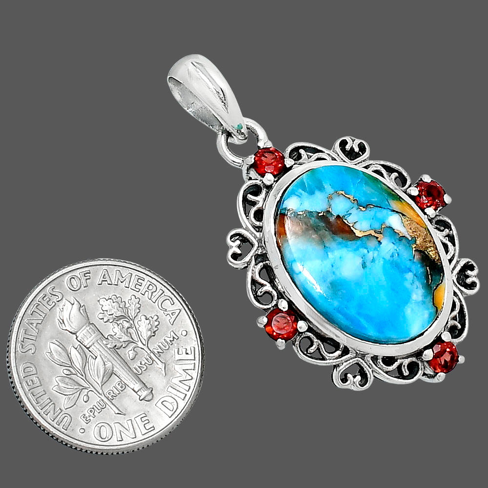 Premium Spiny Oyster Turquoise & Garnet Pendant P-1743 32-EP10237