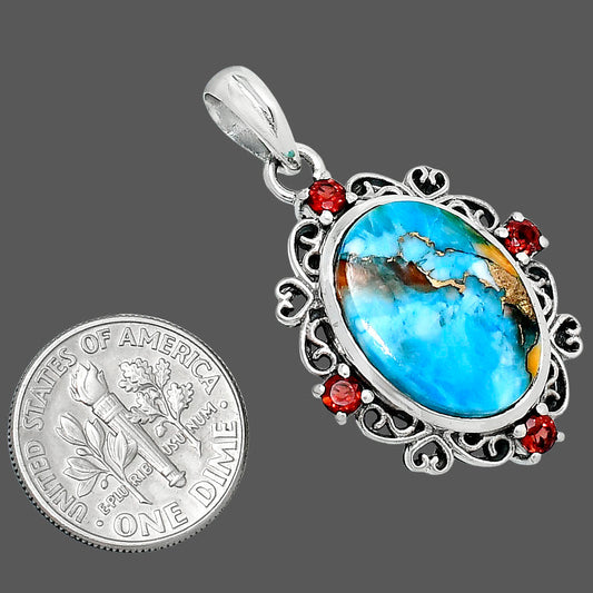 Premium Spiny Oyster Turquoise & Garnet Pendant P-1743 32-EP10237
