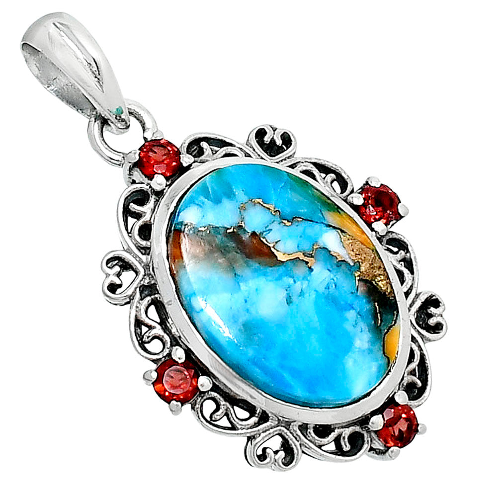 Premium Spiny Oyster Turquoise & Garnet Pendant P-1743 32-EP10237