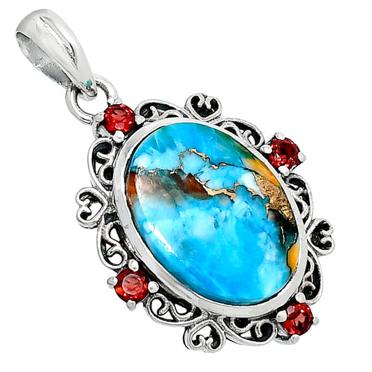 Premium Spiny Oyster Turquoise & Garnet Pendant P-1743 32-EP10237