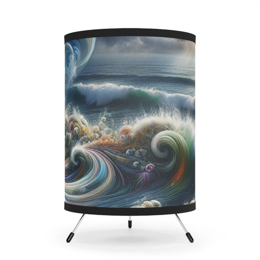 Artistic Tripod Lamp with Ocean Wave Design, Perfect for Home Decor, Beach House, Gifts, Cozy Lighting, Relaxation