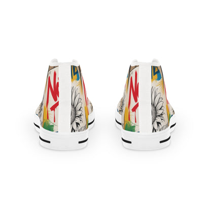 Artistic High Top Sneakers, Unique Canvas Footwear, Trendy High Tops, Customizable Sneaker Design, Unisex Fashion Sneakers