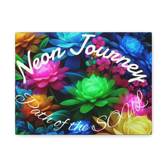 Neon Journey Wall Art Canvas, Stretched Floral Decor, Colorful Home Accent, Inspirational Gift for Friends, Colorful Art Piece