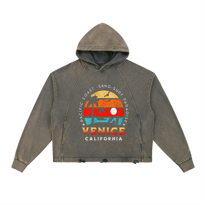 Vintage Washed Frayed-Hem Hoodie