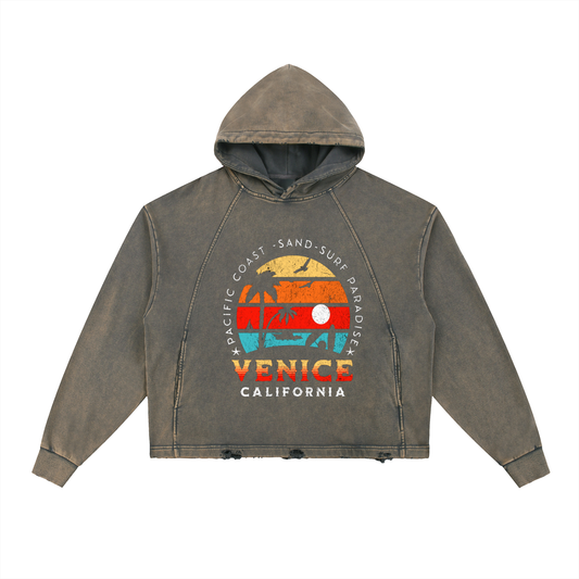 Vintage Washed Frayed-Hem Hoodie